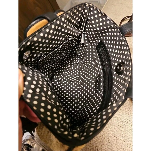 Bueno Women's Woven Straw Black Trim 3D Flower Accent Shoulder Tote Bag Purse - Picture 7 of 9